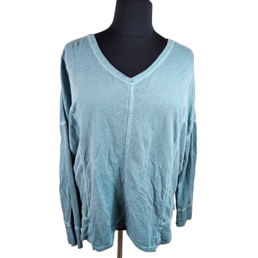 Maurices Womens V Neck Long Sleeve Top Blue Green Pullover Casual Size 3XL